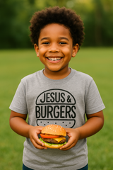 Jesus & Burgers Youth Tee – Joyful, Bold, and Full of Flavor